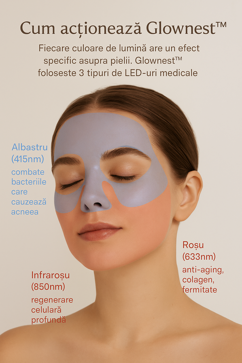 Glownest™ – Masca LED faciala anti-acnee, anti-aging si regenerare